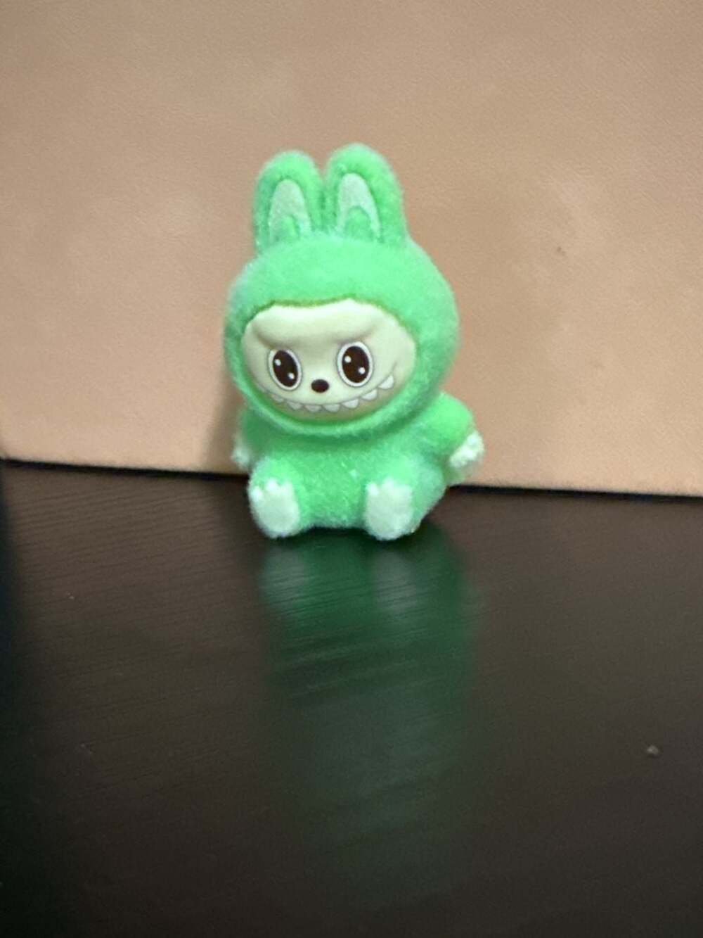 Labubu Inspired Green Flocked Monster Toy Figurine Keychain Charm